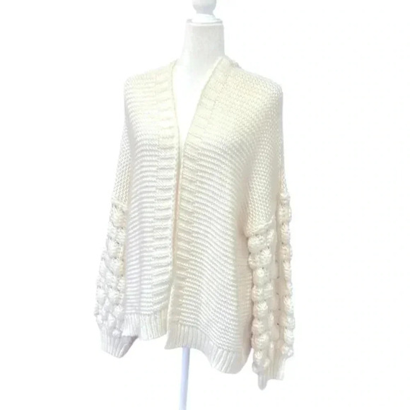 Harper Heritage Chunky Knit Bubble Sleeve Open Front Cardigan Sweater Ivory Lg - Picture 3 of 11